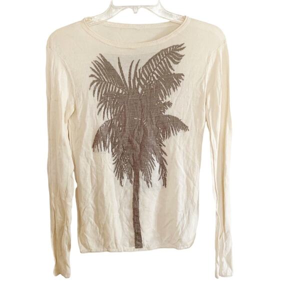 Banjo & Matilda Cream Palm Tree Silk Cashmere Blend Intarsia Sweater Small - Picture 2 of 8